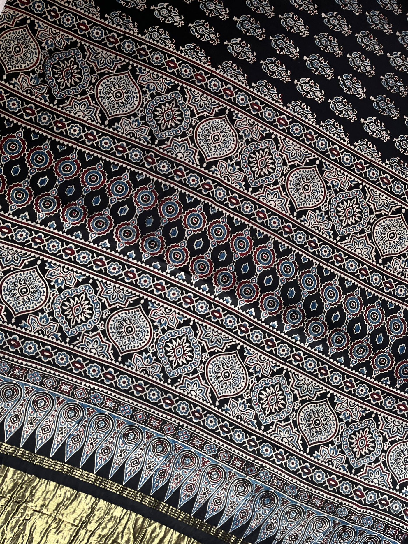 CHAVI: Handblock Modal Silk Tissue Ajrakh Saree