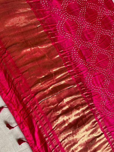 MRINALINI: HANDMADE PURE GAJJI SILK RAI DANA BANDHNI SAREE WITH TISSUE PALLU