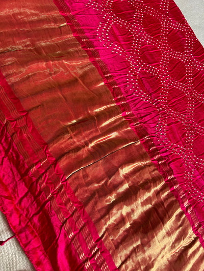 MRINALINI: HANDMADE PURE GAJJI SILK RAI DANA BANDHNI SAREE WITH TISSUE PALLU