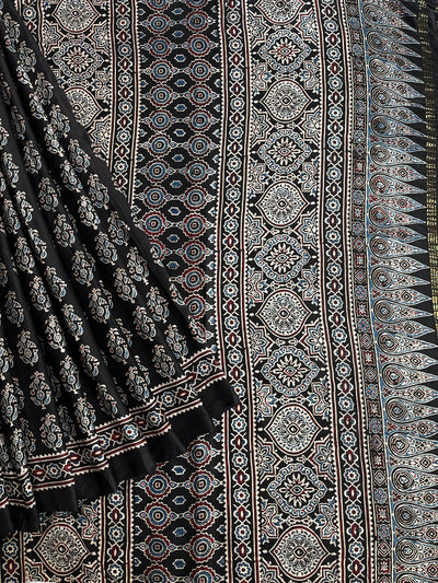 CHAVI: Handblock Modal Silk Tissue Ajrakh Saree