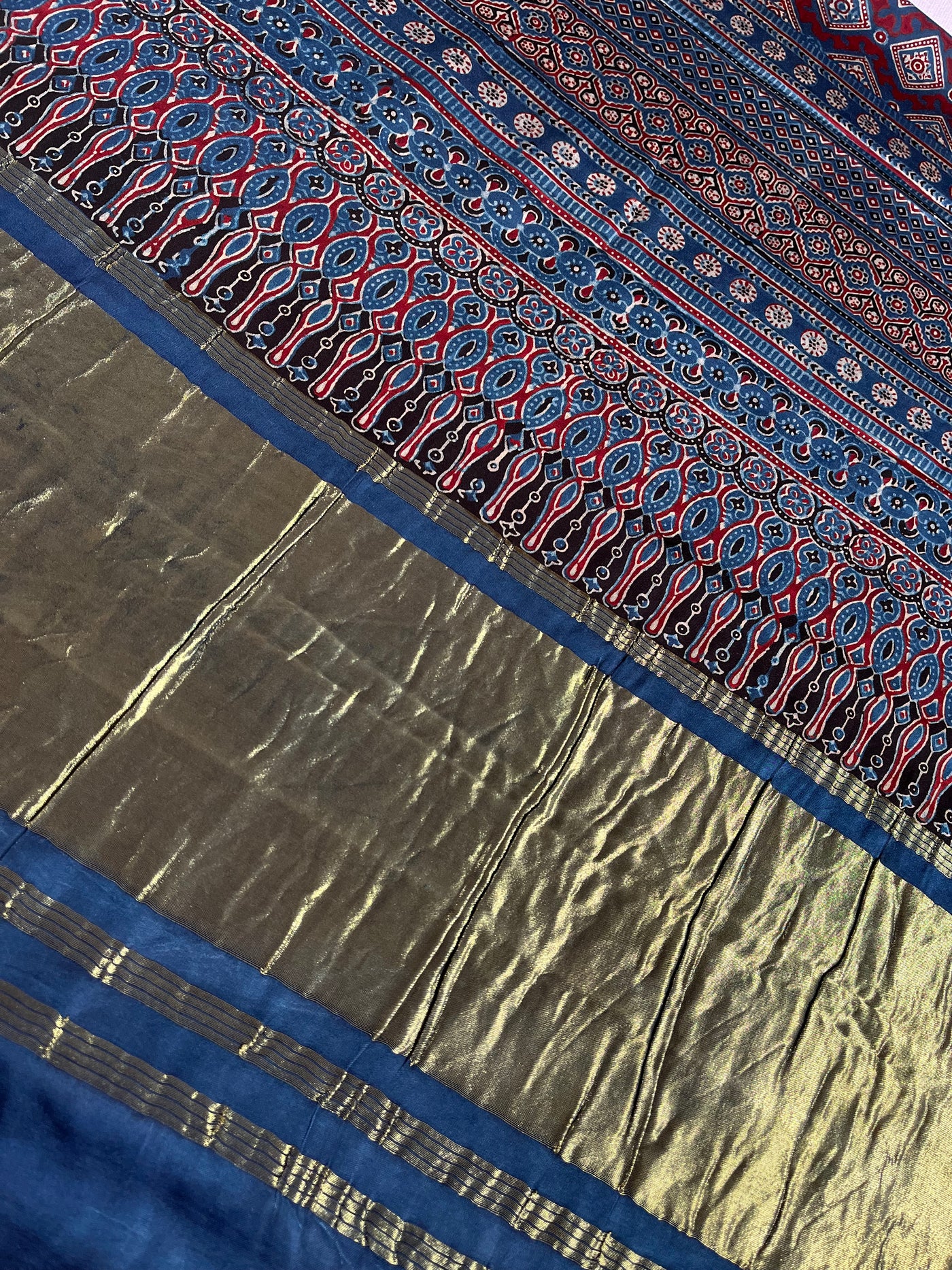 JANNAT: Handblock Modal Silk Tissue Ajrakh Saree