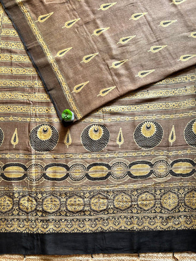 MOKSHA:HANDBLOCK AJRAKH PURE SILK-LINEN SAREE