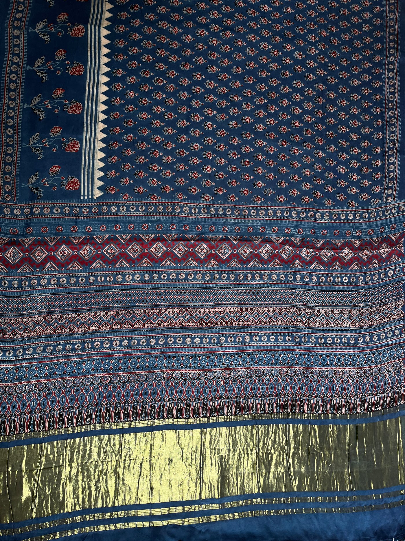 JANNAT: Handblock Modal Silk Tissue Ajrakh Saree