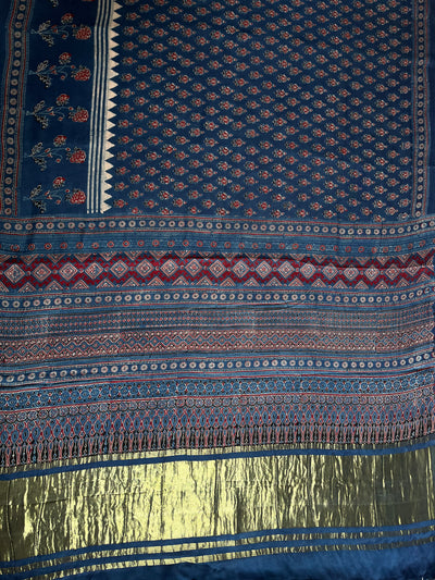 JANNAT: Handblock Modal Silk Tissue Ajrakh Saree