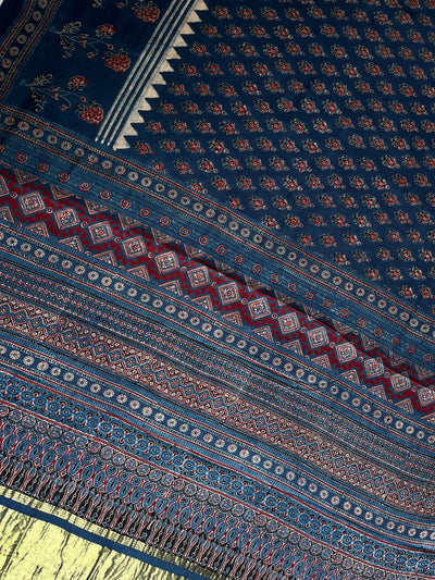 JANNAT: Handblock Modal Silk Tissue Ajrakh Saree