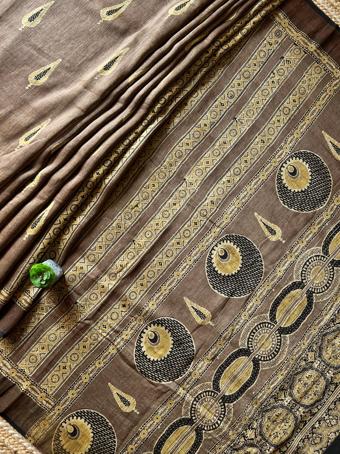 MOKSHA:HANDBLOCK AJRAKH PURE SILK-LINEN SAREE