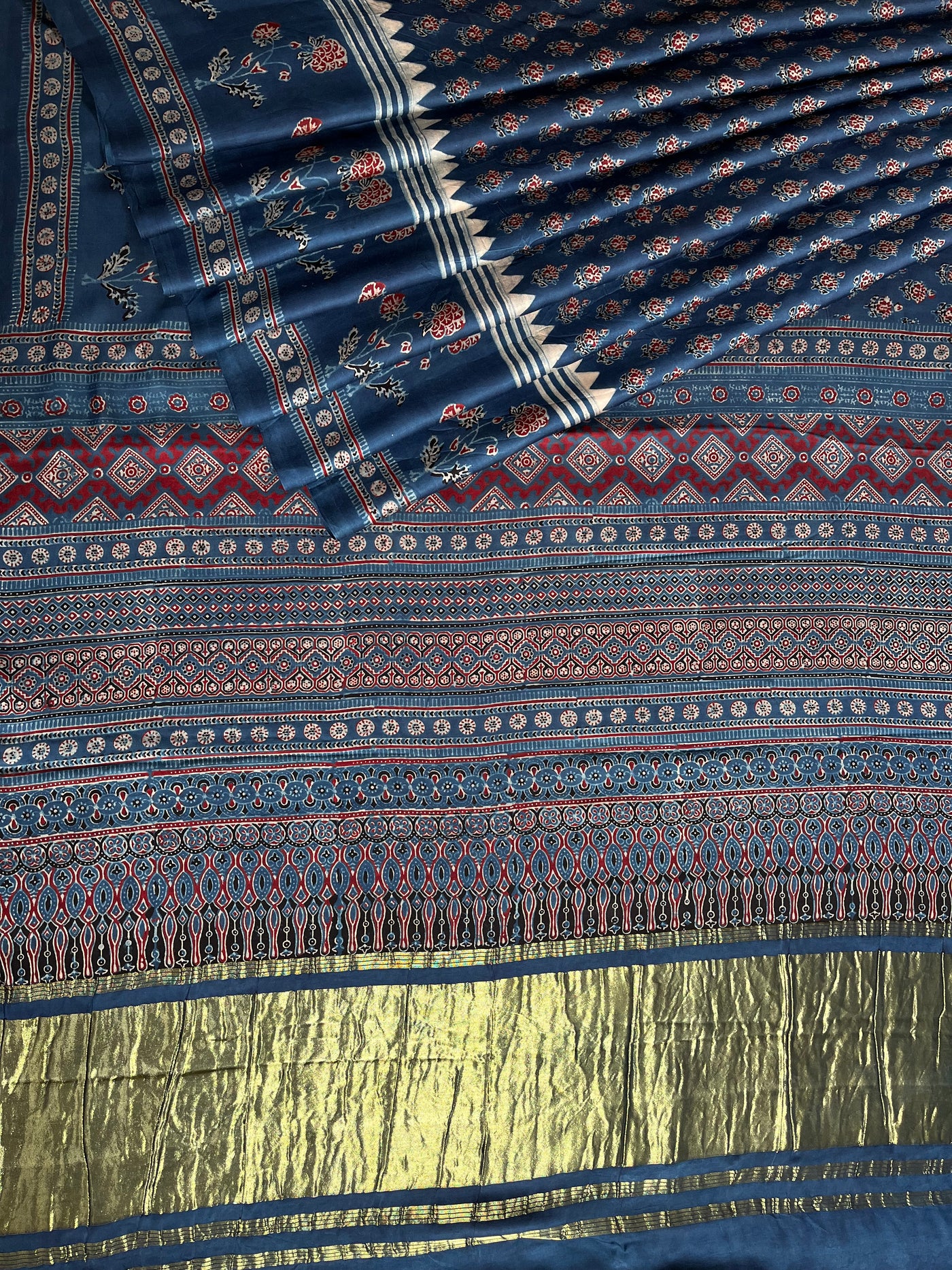 JANNAT: Handblock Modal Silk Tissue Ajrakh Saree