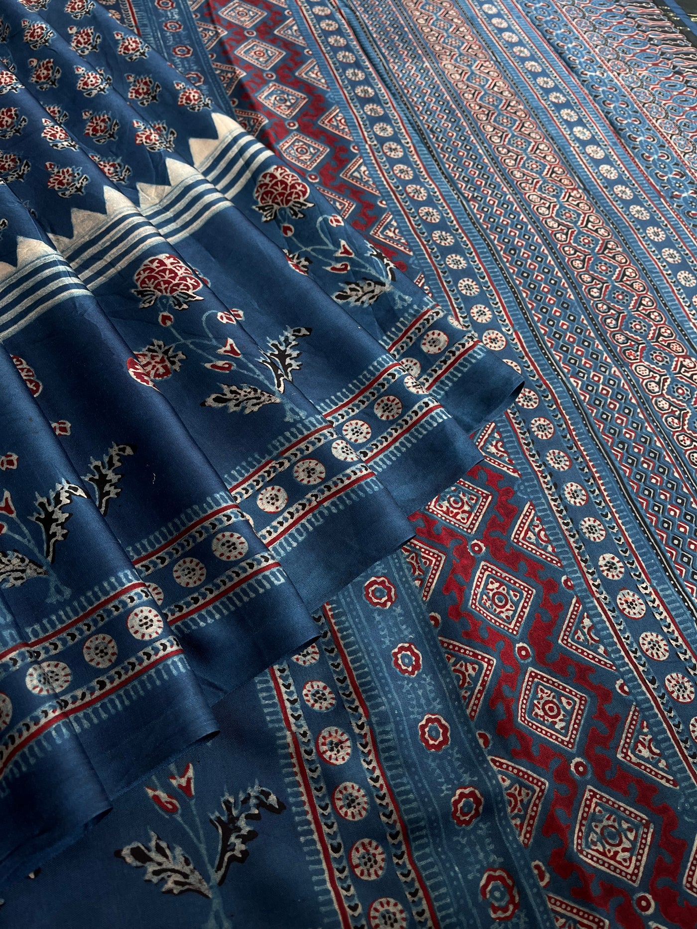 JANNAT: Handblock Modal Silk Tissue Ajrakh Saree