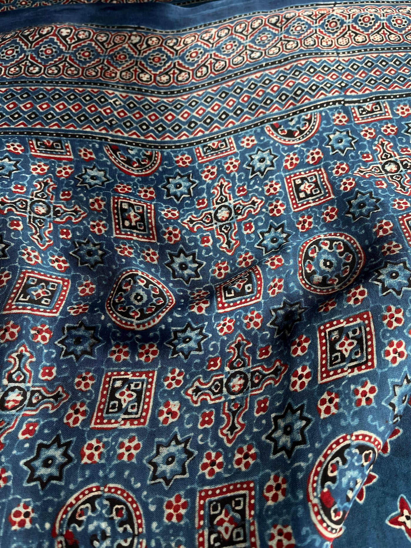 SWARA: Handblock Modal Silk Tissue Ajrakh Saree