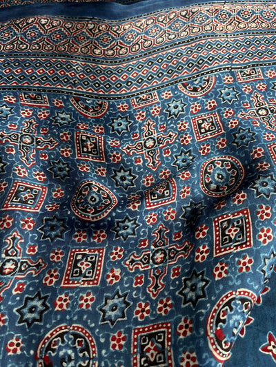 SWARA: Handblock Modal Silk Tissue Ajrakh Saree