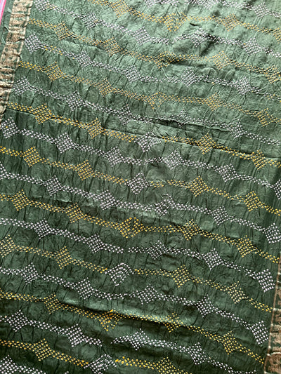 NEERZA: HANDMADE PURE GAJJI SILK RAI DANA BANDHNI SAREE WITH TISSUE MEENAKARI PALLU