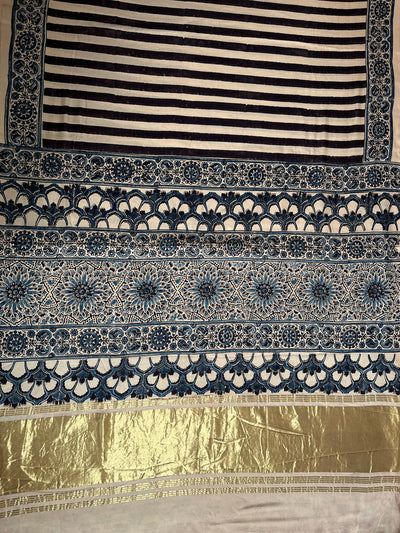 RIYA: Handblock Modal Silk Tissue Ajrakh Saree