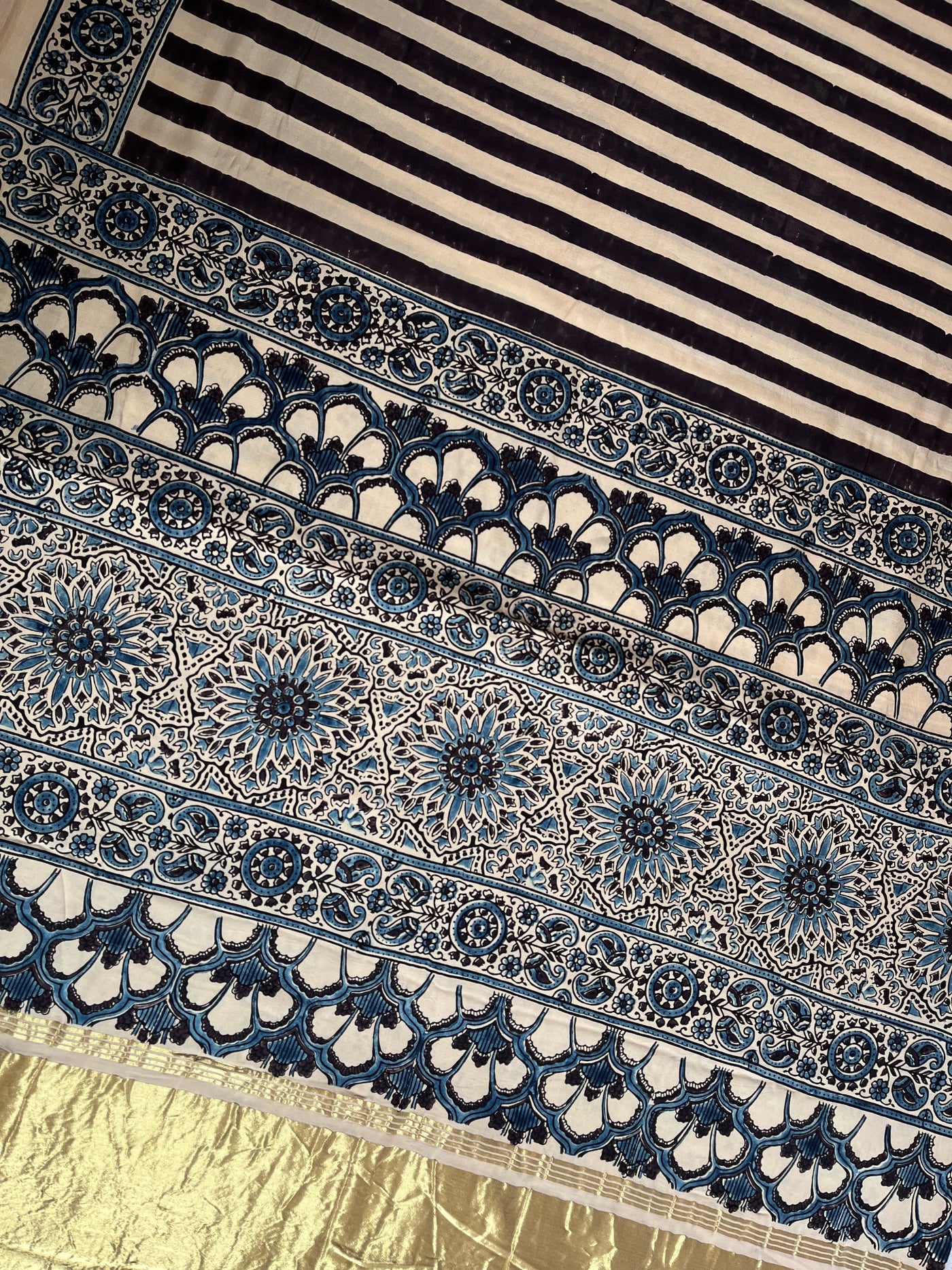 RIYA: Handblock Modal Silk Tissue Ajrakh Saree