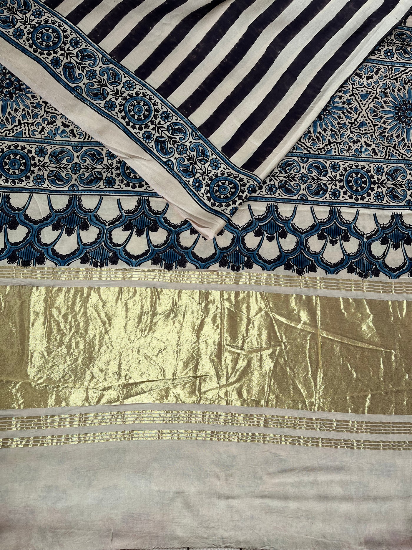 RIYA: Handblock Modal Silk Tissue Ajrakh Saree