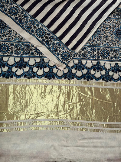 RIYA: Handblock Modal Silk Tissue Ajrakh Saree