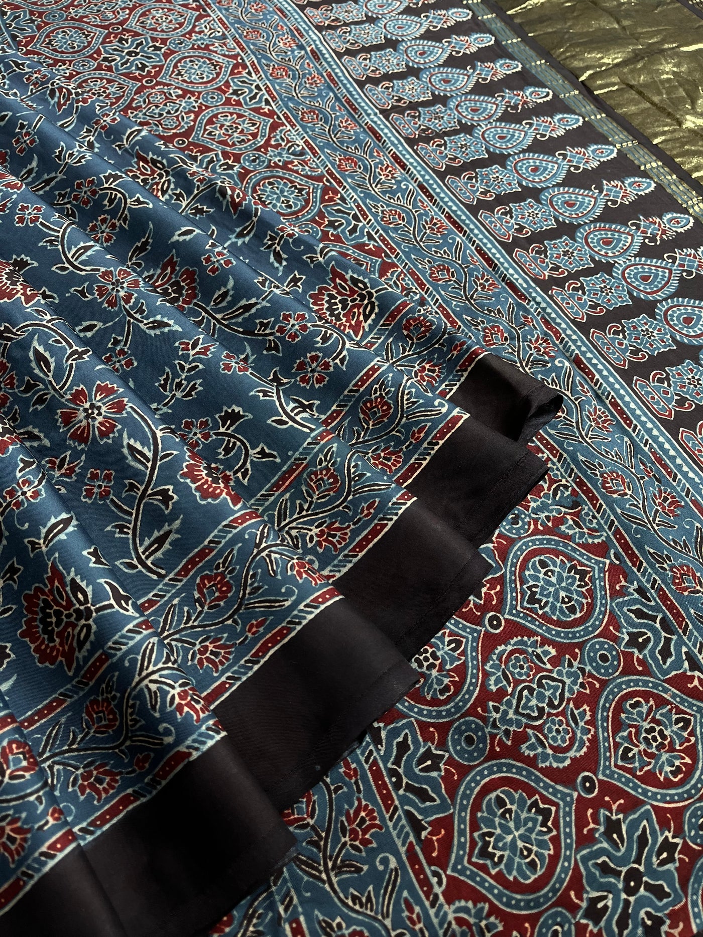 ANAYA: Handblock Modal Silk Tissue Ajrakh Saree