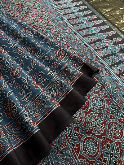 ANAYA: Handblock Modal Silk Tissue Ajrakh Saree