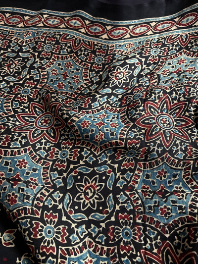 PREETA: Handblock Modal Silk Tissue Ajrakh Saree