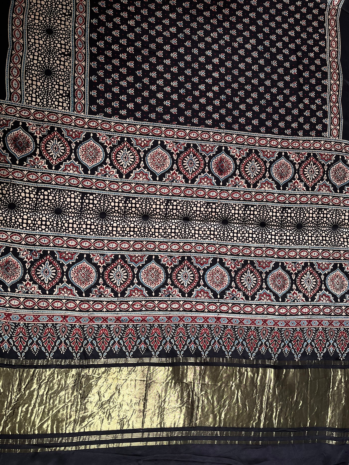 PREETA: Handblock Modal Silk Tissue Ajrakh Saree