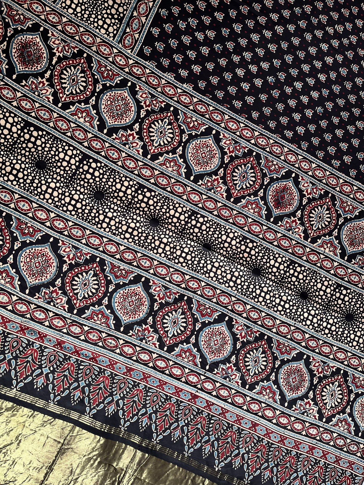 PREETA: Handblock Modal Silk Tissue Ajrakh Saree