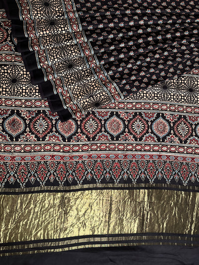 PREETA: Handblock Modal Silk Tissue Ajrakh Saree