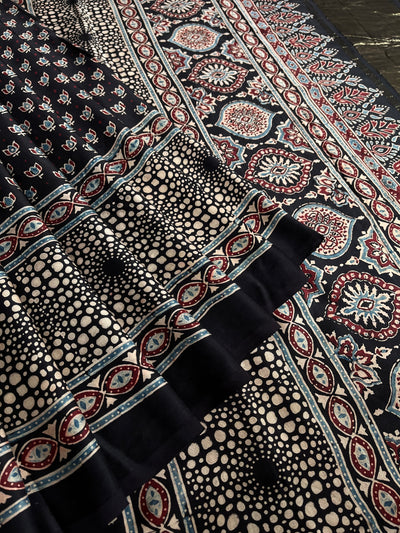 PREETA: Handblock Modal Silk Tissue Ajrakh Saree