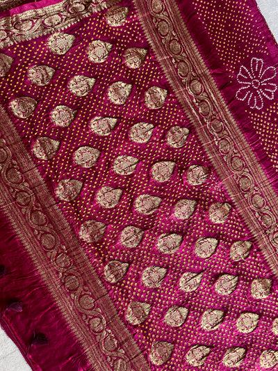 OJASWINI: HANDMADE PURE GAJJI SILK RAI DANA BANDHNI SAREE WITH TISSUE MEENAKARI  PALLU