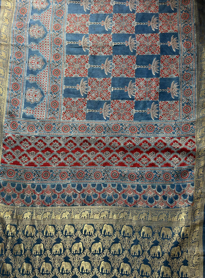 Devi:Premium Dola Silk Meenakari Tissue Ajrakh