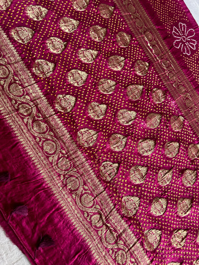 OJASWINI: HANDMADE PURE GAJJI SILK RAI DANA BANDHNI SAREE WITH TISSUE MEENAKARI  PALLU