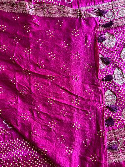 OJASWINI: HANDMADE PURE GAJJI SILK RAI DANA BANDHNI SAREE WITH TISSUE MEENAKARI  PALLU