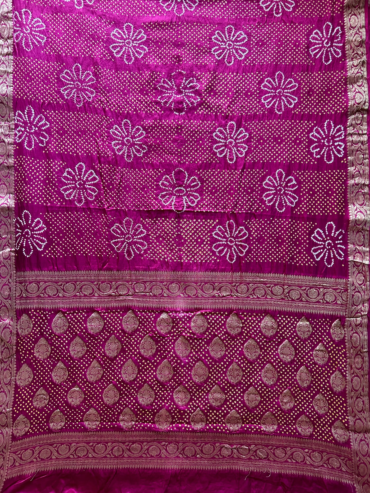 OJASWINI: HANDMADE PURE GAJJI SILK RAI DANA BANDHNI SAREE WITH TISSUE MEENAKARI  PALLU