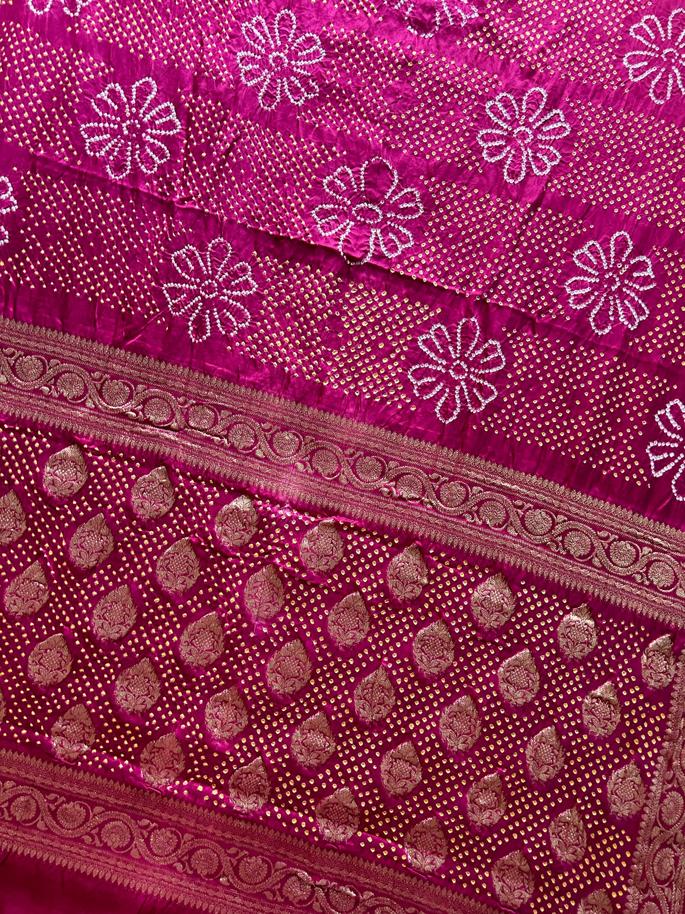 OJASWINI: HANDMADE PURE GAJJI SILK RAI DANA BANDHNI SAREE WITH TISSUE MEENAKARI  PALLU