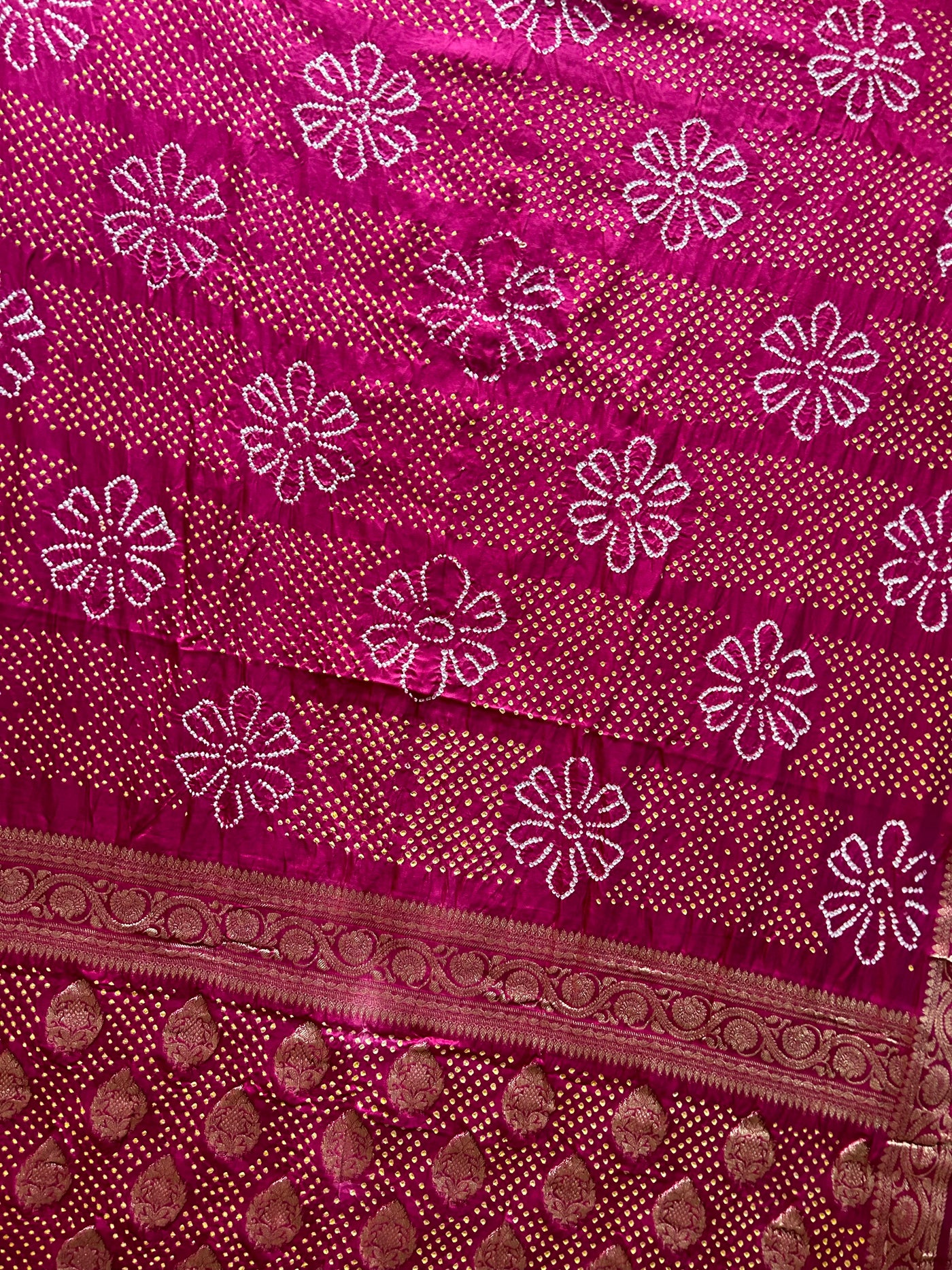 OJASWINI: HANDMADE PURE GAJJI SILK RAI DANA BANDHNI SAREE WITH TISSUE MEENAKARI  PALLU