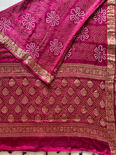 OJASWINI: HANDMADE PURE GAJJI SILK RAI DANA BANDHNI SAREE WITH TISSUE MEENAKARI  PALLU