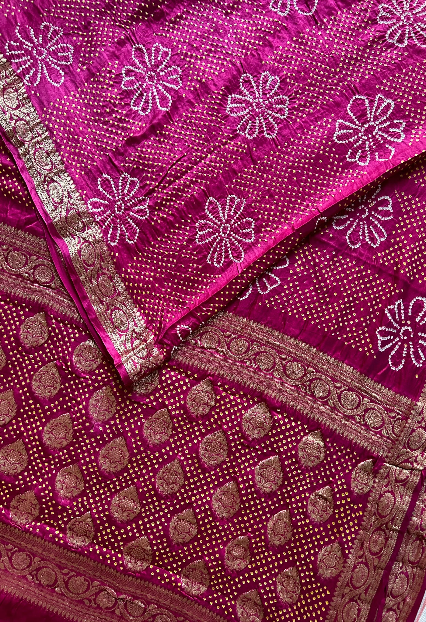 OJASWINI: HANDMADE PURE GAJJI SILK RAI DANA BANDHNI SAREE WITH TISSUE MEENAKARI  PALLU