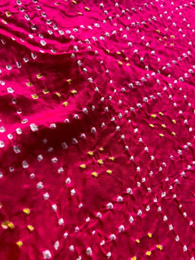 KAVYANJALI: HANDMADE PURE GAJJI SILK RAI DANA BANDHNI SAREE WITH TISSUE PALLU