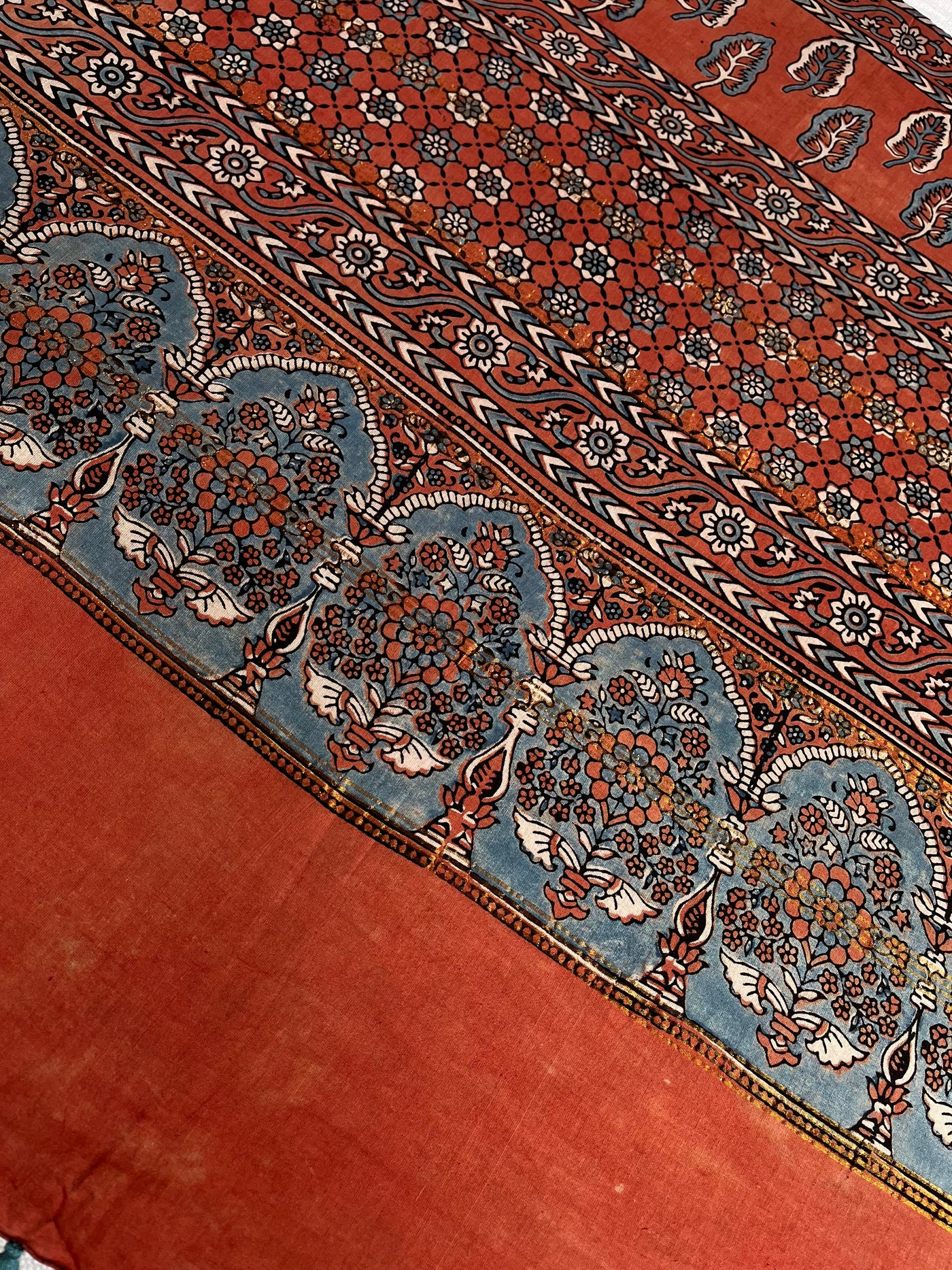 Rozana:Handblock printed ajrakh madurai cotton saree