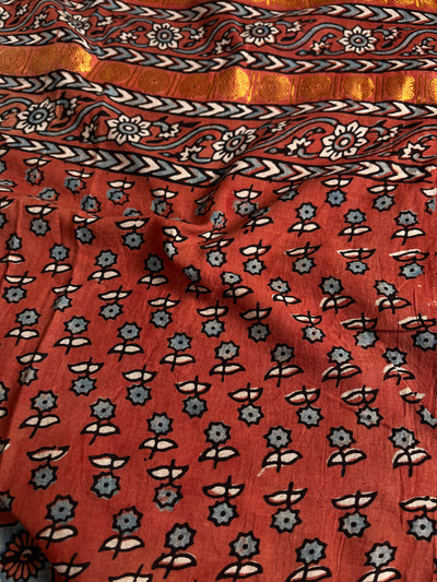 Rozana:Handblock printed ajrakh madurai cotton saree