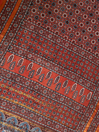 Rozana:Handblock printed ajrakh madurai cotton saree
