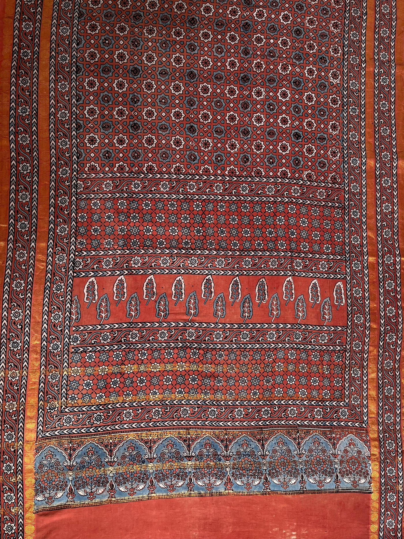 Rozana:Handblock printed ajrakh madurai cotton saree