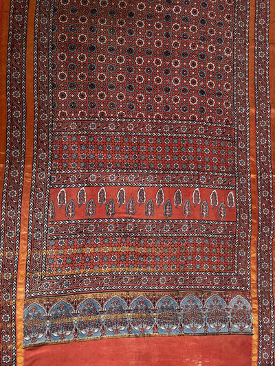 Rozana:Handblock printed ajrakh madurai cotton saree