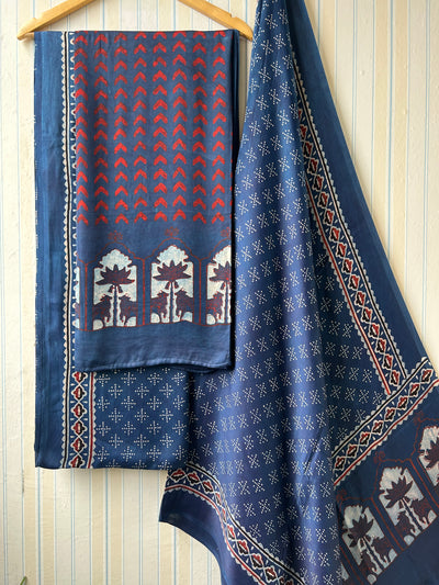 Neela:Handblock Ajrakh Modal Silk Suit