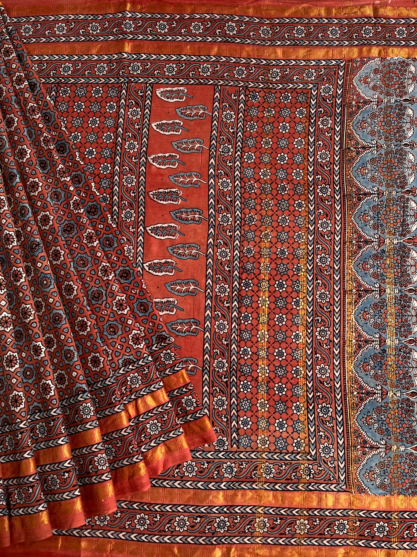 Rozana:Handblock printed ajrakh madurai cotton saree