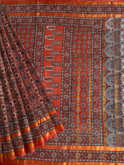 Rozana:Handblock printed ajrakh madurai cotton saree