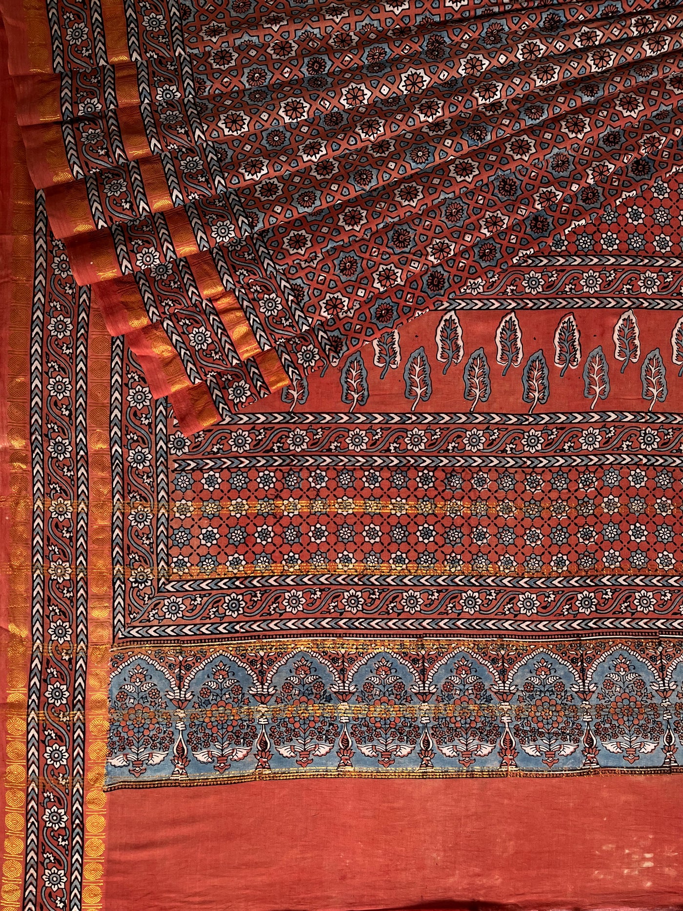 Rozana:Handblock printed ajrakh madurai cotton saree