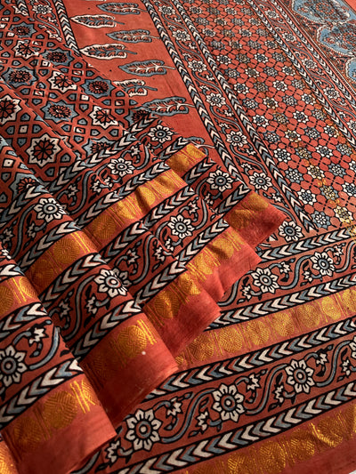 Rozana:Handblock printed ajrakh madurai cotton saree