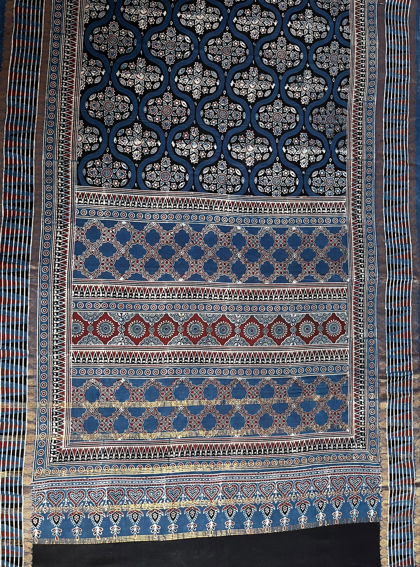 LATIKA: Handblock printed ajrakh madurai cotton saree