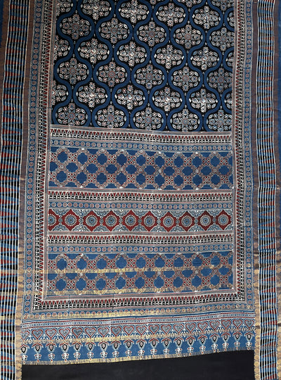 LATIKA: Handblock printed ajrakh madurai cotton saree