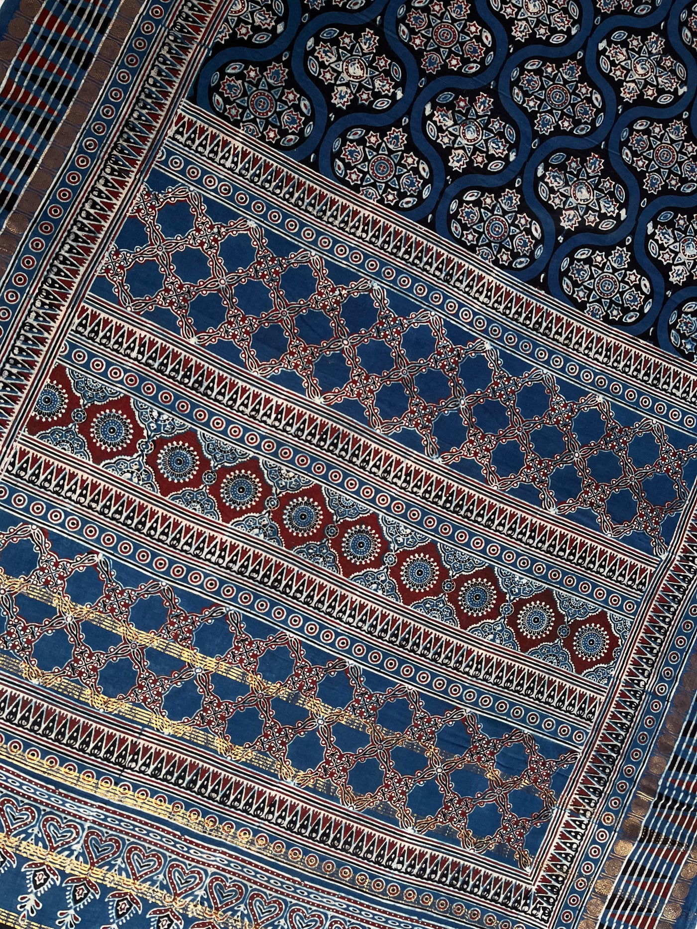 LATIKA: Handblock printed ajrakh madurai cotton saree