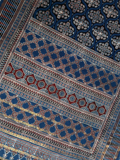 LATIKA: Handblock printed ajrakh madurai cotton saree